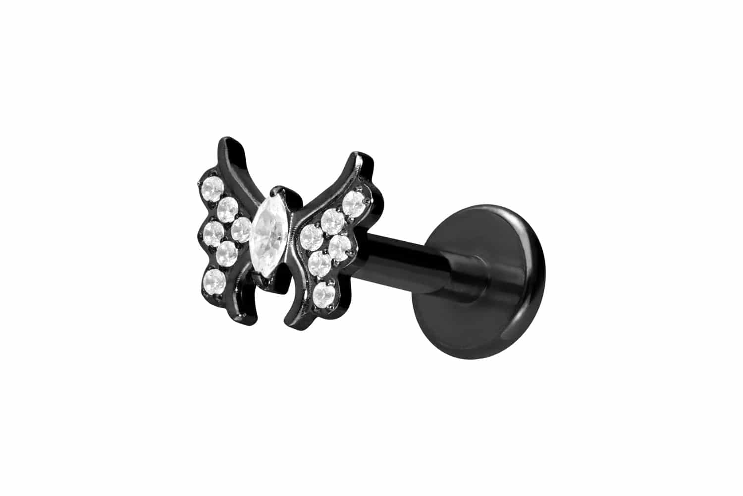 Titan Labret Piercing mit Innengewinde KRISTALLSCHMETTERLING